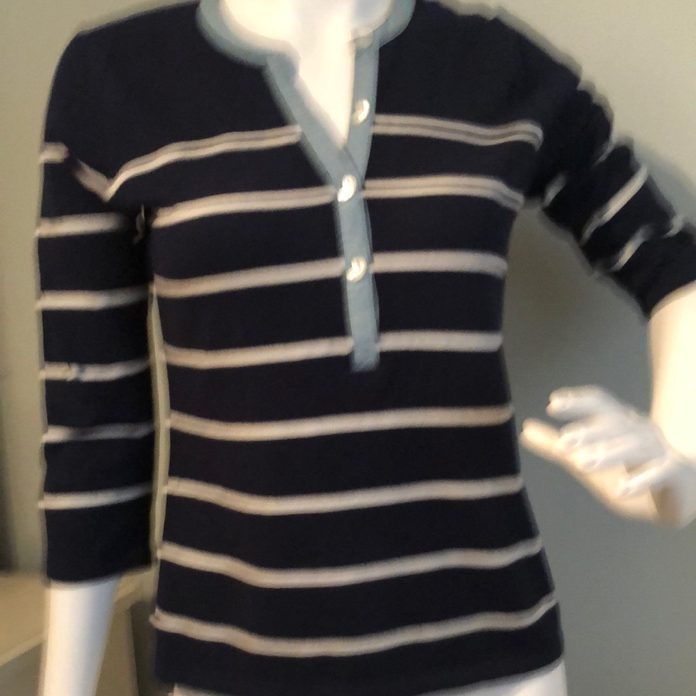 J.McLaughlin navy blue and white striped sweater